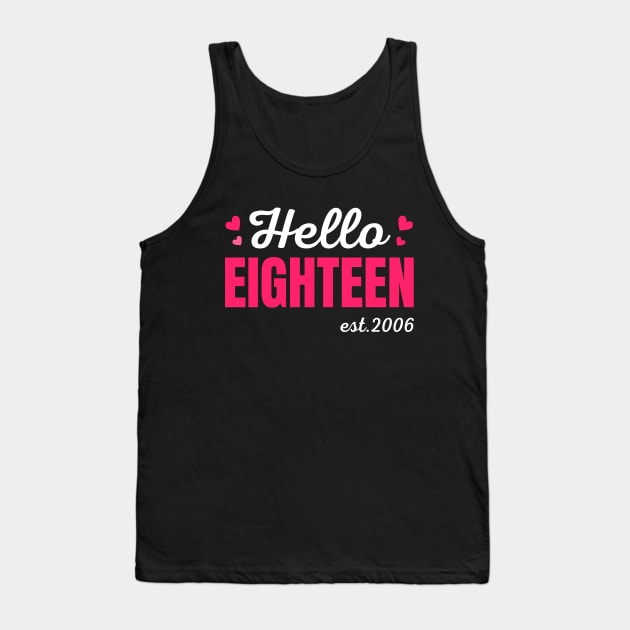 Hello Eighteen Est 2006 Cute 18 Years Old 18th Birthday Women Girls Tank Top by weirdboy